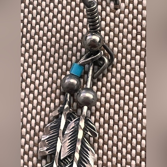 ❤️ Navajo Native American Sterling double Feather Dangle Earrings - Picture 3 of 6